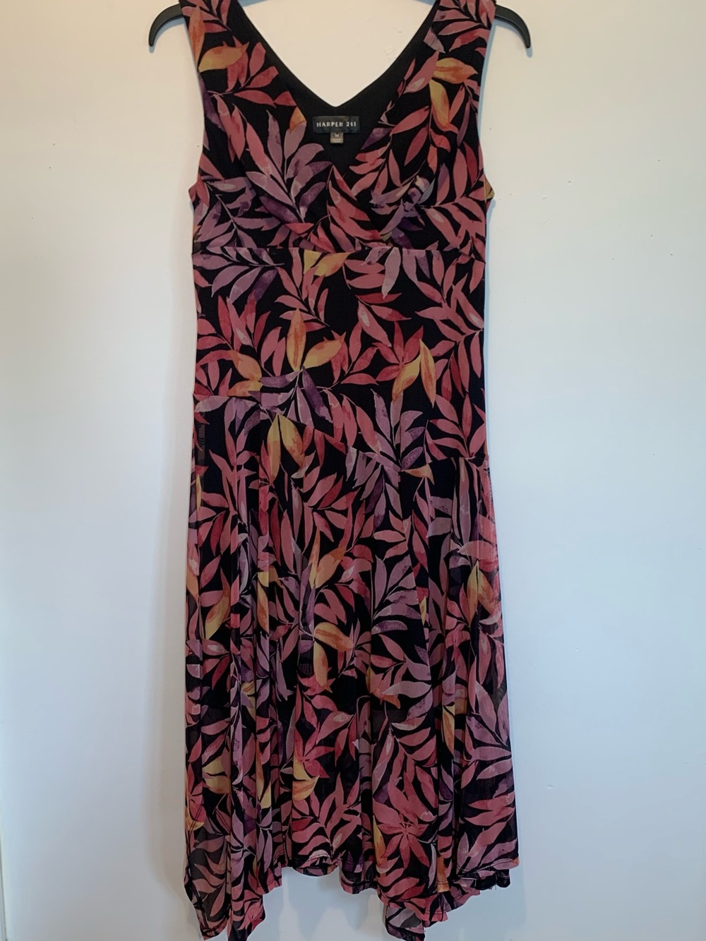Harper 241 Leaf Botanical Autumn Midi Desss Medium Handkerchief Hem Sleeveless